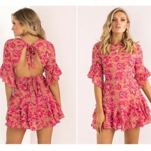 Sundae Muse Pink Floral Ruffle Bell Sleeve Mini Christy Dress Size US Sm…
